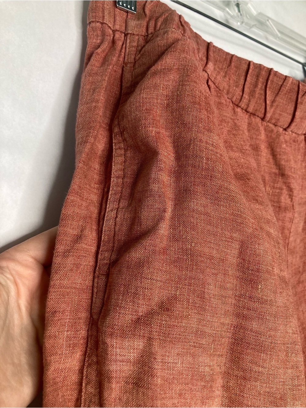 Eileen Fisher Petite Medium Organic Linen Pants Clay Elastic Waist Wide Leg PM - Picture 4 of 7